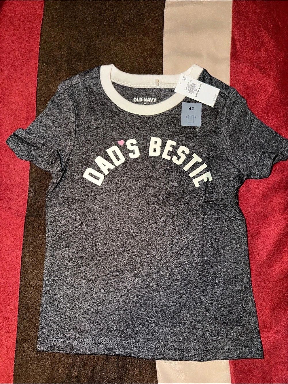 Old Navy Dad's Bestie Graphic Tee Girls 4T Gray & White
